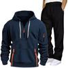Mens Hooded Half-Zip Fleece Sweatshirt Straight Leg Pants Set Winter Sportswear Outfit