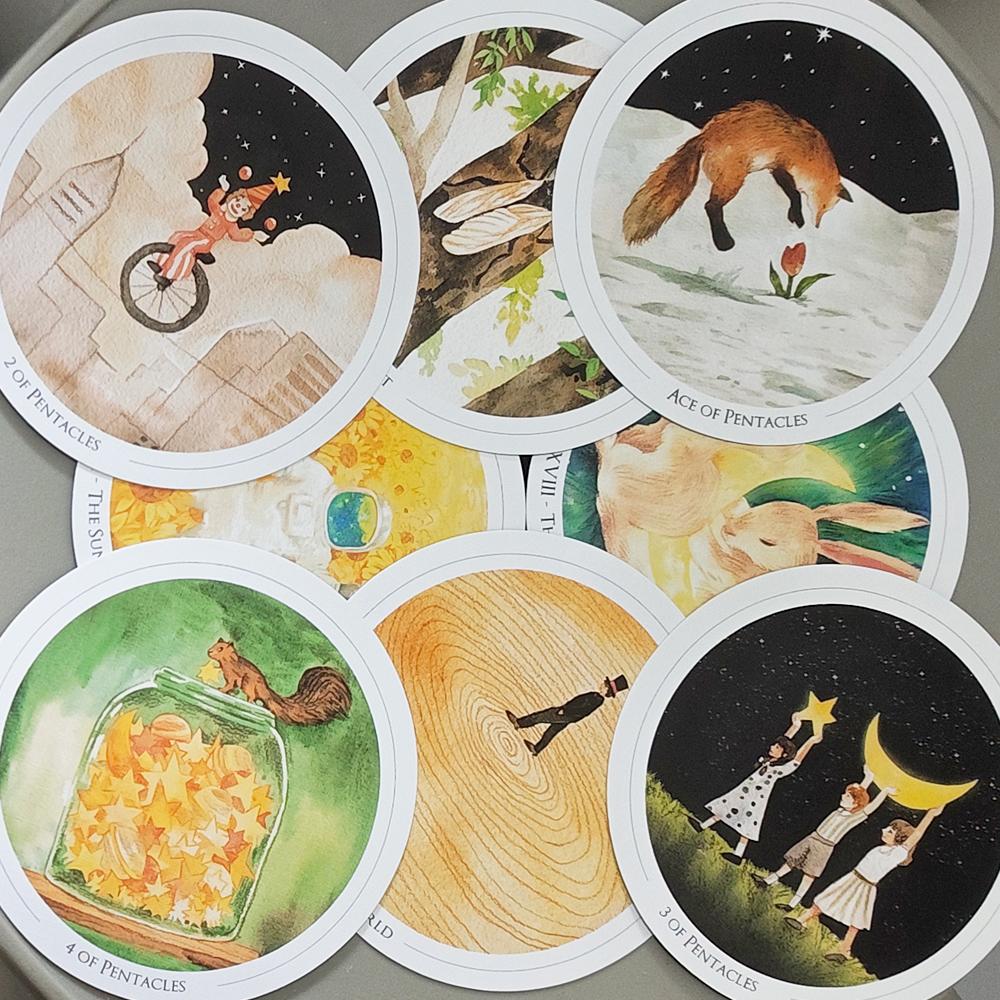 Gentle Universe Tarot Deck 78 Pcs Round Circular Tarot Cards Watercolor Art Witchcraft in Rigid Box, Double-embossed 8.8*8.8cm