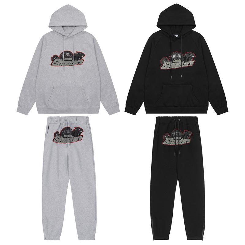 Trapstar Red & Black Tiger Head Towel Embroidery Tracksuit - Couples' Casual Hoodie & Pants Set