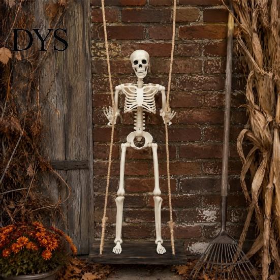 Festival Window Hanging Halloween Swinging Skeleton Decoration, 35" Large Spooky with Tree Decor Wooden Swing for Yard, Garden, Porch, Tree,