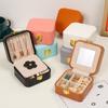 Portable Double-Layer Leather Jewelry Storage Box Simple Style for Travel With Mirror