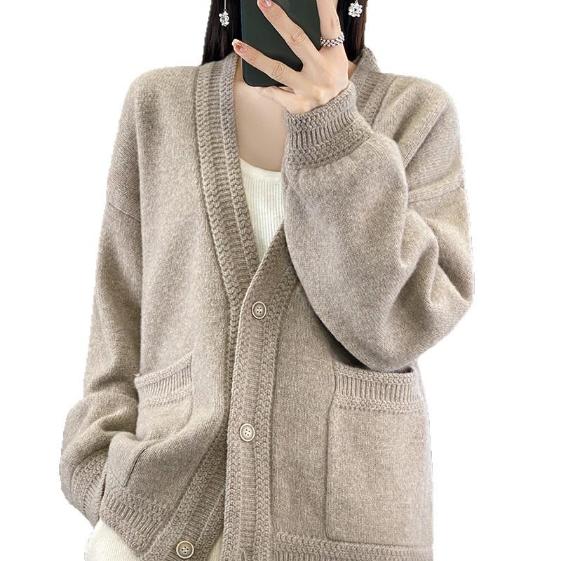 Stylish Women's V-Neck Wool Cardigan - Autumn/Winter Knitwear Sweater