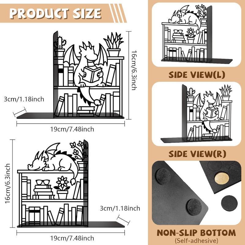 Metal Abstract Bookends Heavy Duty Non-Slip Desktop Book Storage Organizer for Home Office Decoration