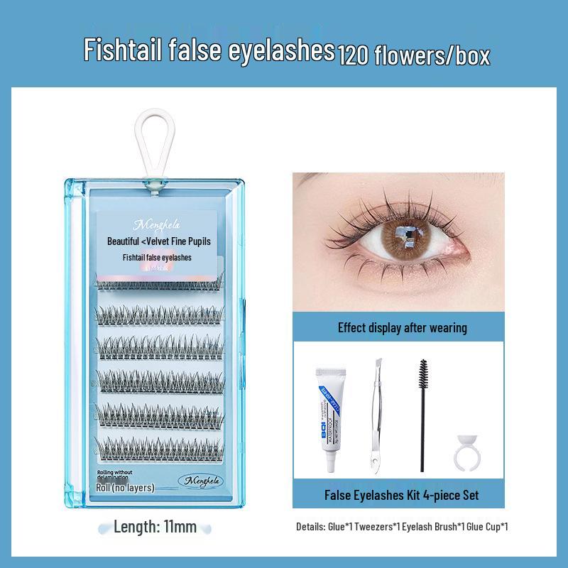 Menghela Big Eye Natural Curled False Lashes - Thin Stem Single Cluster for Lengthening