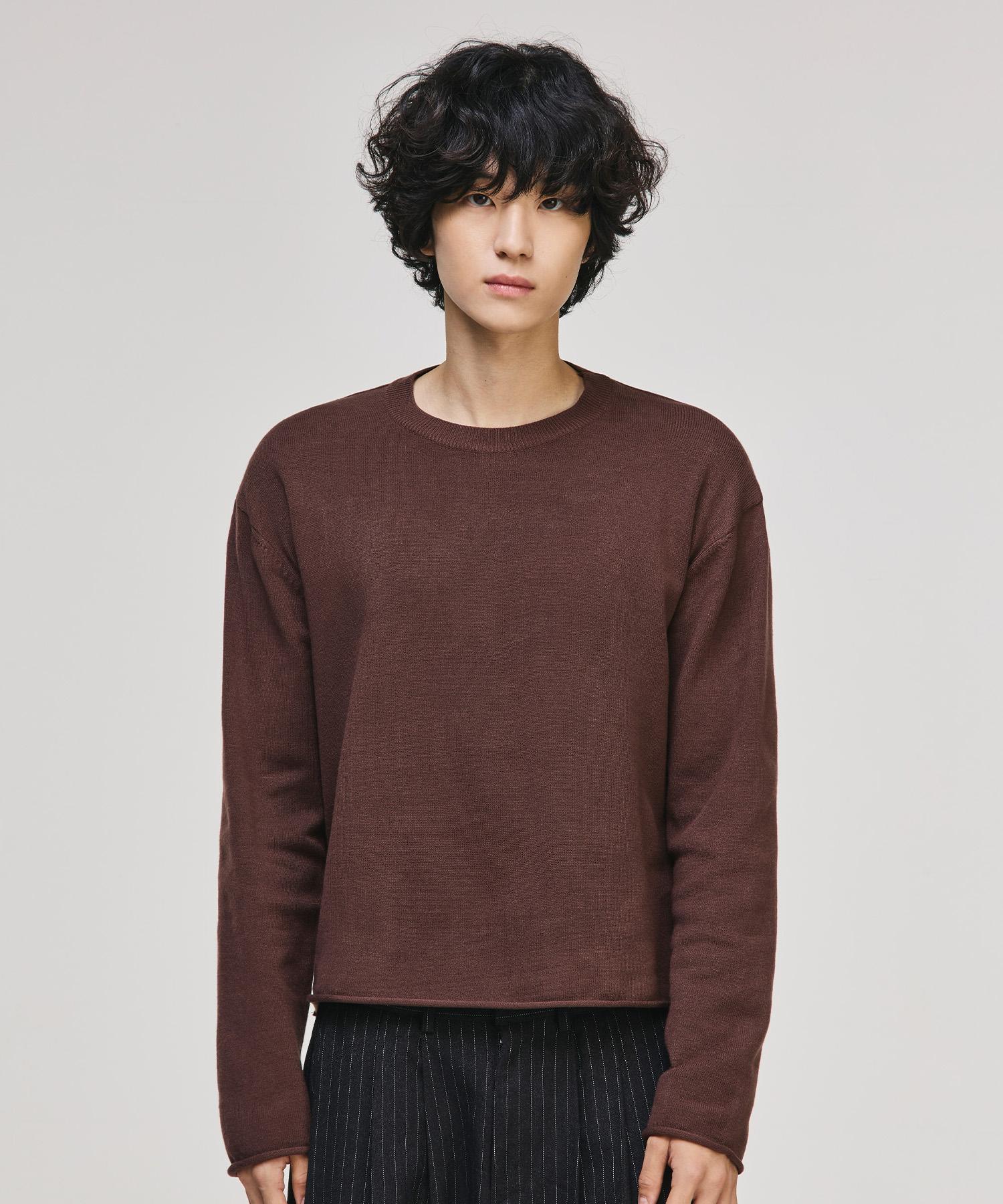 Signature Crop Rolling Round Knit [Brown] Brown/L