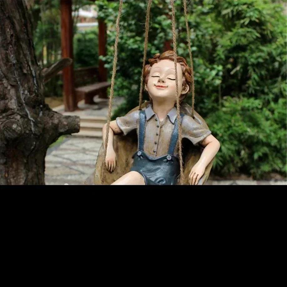 New Creative Forest Elf Walnut Cartoon Swing Boy Pendant Hand-painted Resin Pendant Garden Series Outdoor Creative Decoration