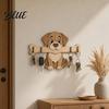 Farmhouse Decor Key Rack Wall Mounted Wooden Holder Dog Holding Bone Shaped Entryway Hook Small Storage for Home Kitchen Hallway Rustic Organizer