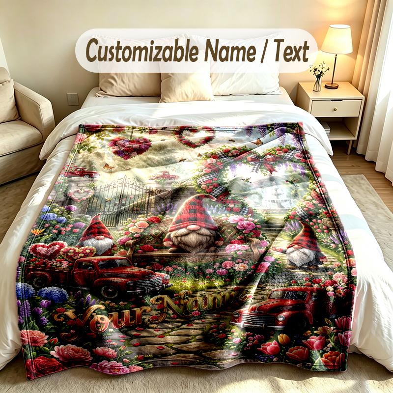 Gnome Theme Custom Blanket Personalized Name & Text Customized Soft Warm Throw Blanket Home Decor