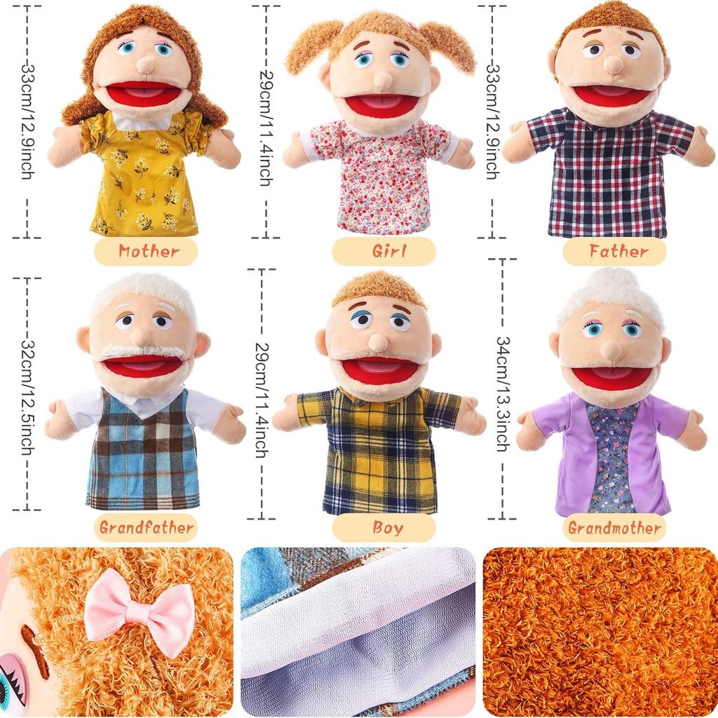 1 pezzo Marionette da Mano Peluche Famiglia 28-33cm Pelle Morbida Amica del Giocattolo Design a Bocca Apribile Multicolore Interattivo Gioco Genitore-Figlio
