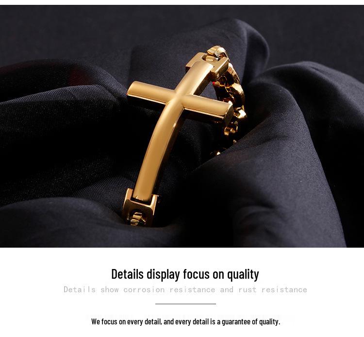 Men's Trendy Cross Square Pearl Titanium Steel Bracelet