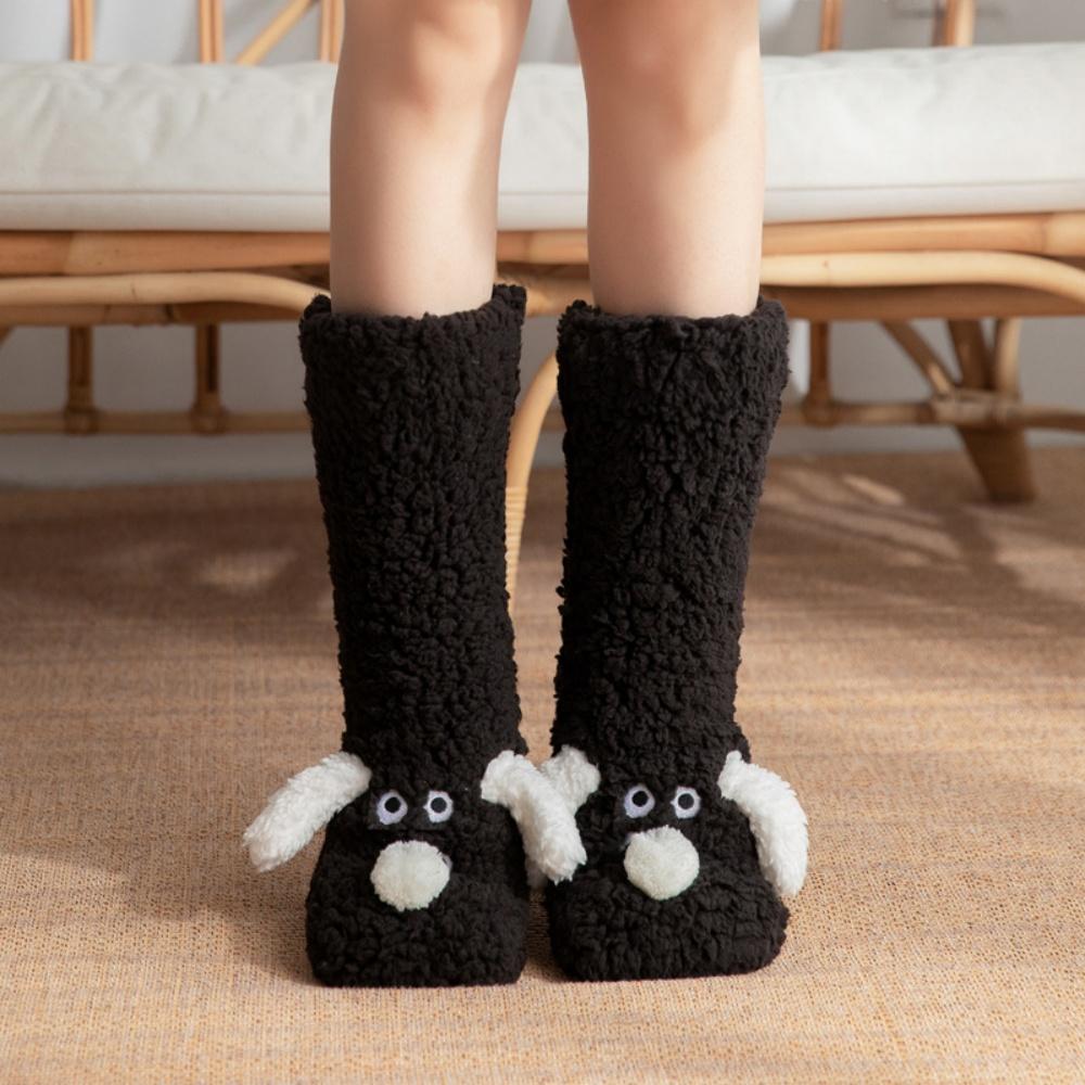 New Dog Snow Socks Floor Socks Cartoon Adult Sleep Socks WinterSocks Leg Covers Carpet Slippers Socks Couple Socks Christmas Gif One Size чёрный