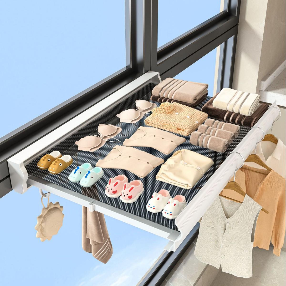Retractable No-Drill Suction Clothes Rack: Invisible Folding Mesh for Drying Socks & Garments