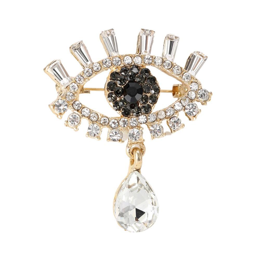 Hollow Out Devil Eye Brooch Pin Crystal Pendant Banquet Clothes Pin Decoration