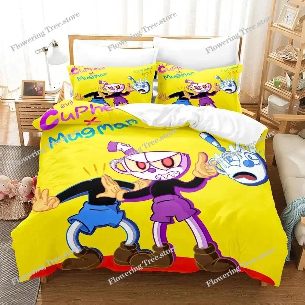 Cartoon Mugman Cuphead Bedding Set Duvet Cover Bed Set Quilt Cover Pillowcase Comforter king Queen Size Boys Adult Bedding Set