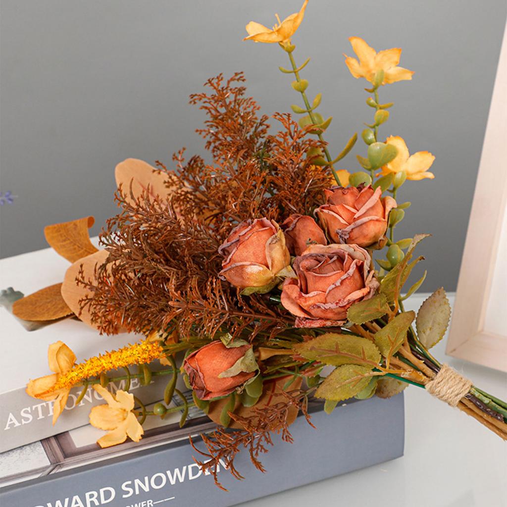 Autumn Artificial Flowers Bride Silk Rose Bouquets DIY Flower Arrangements Wedding Home Garden Decoration Fall Accessory