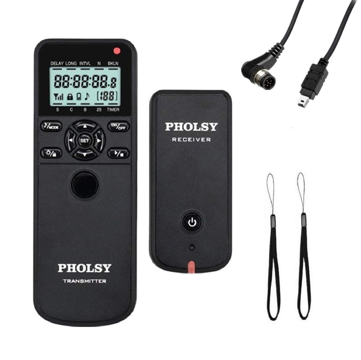

PHOLSY Wireless Release Timer Remote Controller HDR Interval Bulb Timer for Nikon D700 Z8, Z9, Z5, Z7-II, Z6-II, D750, D780, D7500, D7200, D5600, чорний