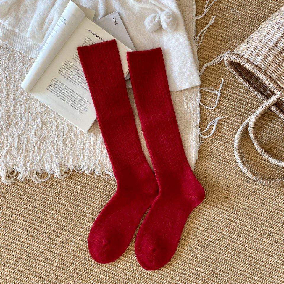 

Зимние шерстяные гольфы до икры, Двухигольные однотонные вертикальные полосы, Утягивающие, Теплые, Утолщенные, Женские компрессионные чулки для похудения ног 1 pair красный