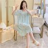 1011 new pajamas women's cotton and silk round neck loungewear thin fashion home artificial cotton and silk nightgown can be worn outside