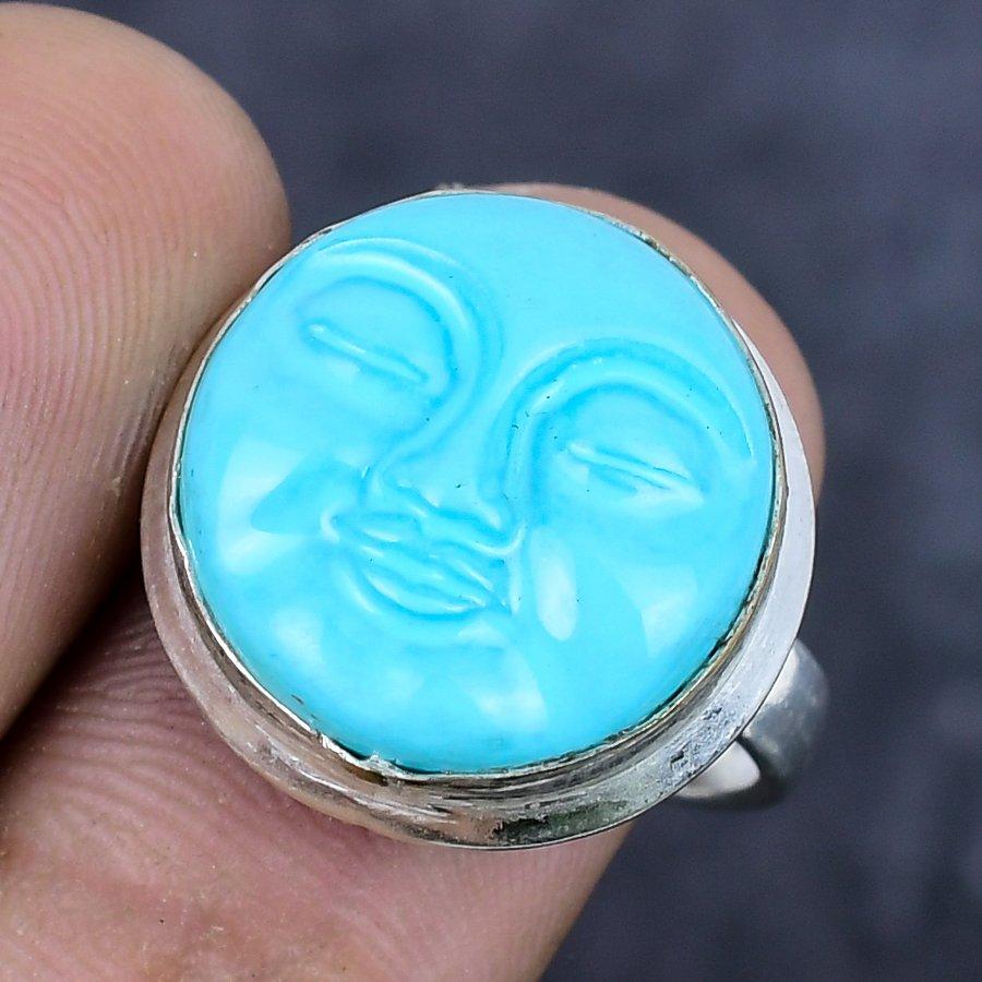 Natural Cameo Moonface Gemstone 925 Sterling Silver Jewelry Ring Size 8 t0D24