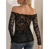 Pure Desire Spice One Line Neck Lace Top Women's New Sexy Slim V-neck with Elegant Off-the-shoulder Long Sleeve T-shirt
