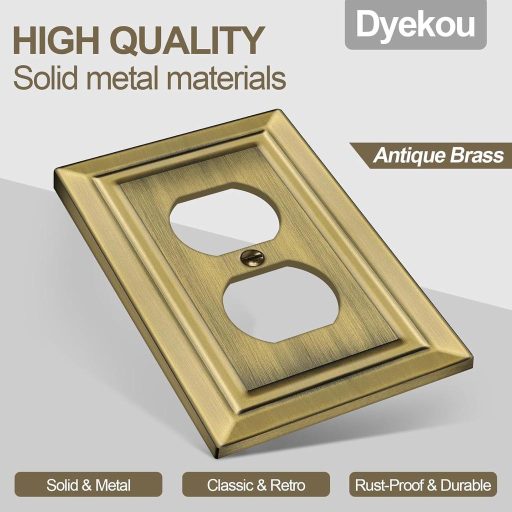 Metal Wall Plate for Electrical Outlets, Decorative Antique Brass Switch Plates Outlet Cover, Light Switch Cover Plate, 1-Gang Wall Plates (Duplex