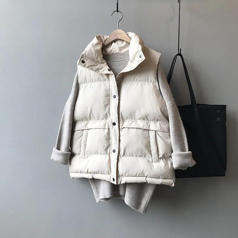 Autumn Winter Elegant Cotton Warm Vest Female Students Streetwear Korean Loose Sleeveless Parkas Vest Women