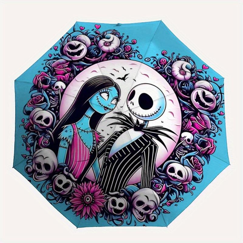 

1pc Jack Skellington and Sally Folding Umbrella, Automatic Folding. It Has Eight Sturdy Ribs, Making It Convenient for Outdoor Use yy0729004