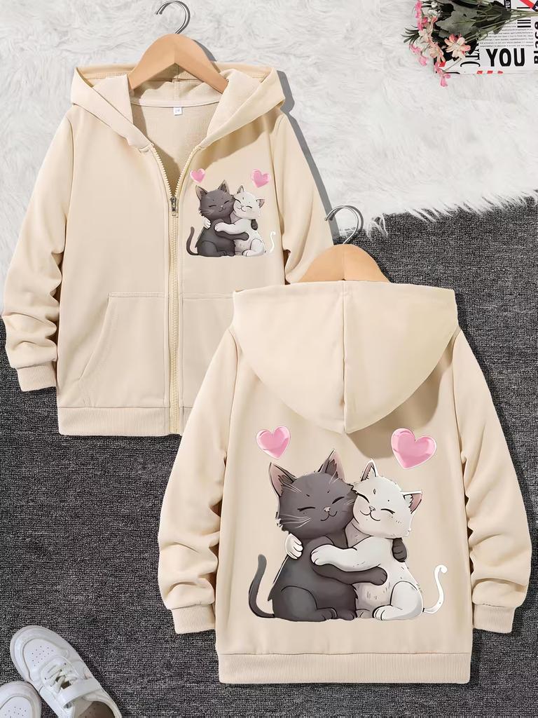 Kawaii Lovely Cat Hoodie Cute Cat Jacket for Boys Girls Zipper Winter Autumn Trendy Cartoon Sweatshirts Zip Up Kids Hoodies