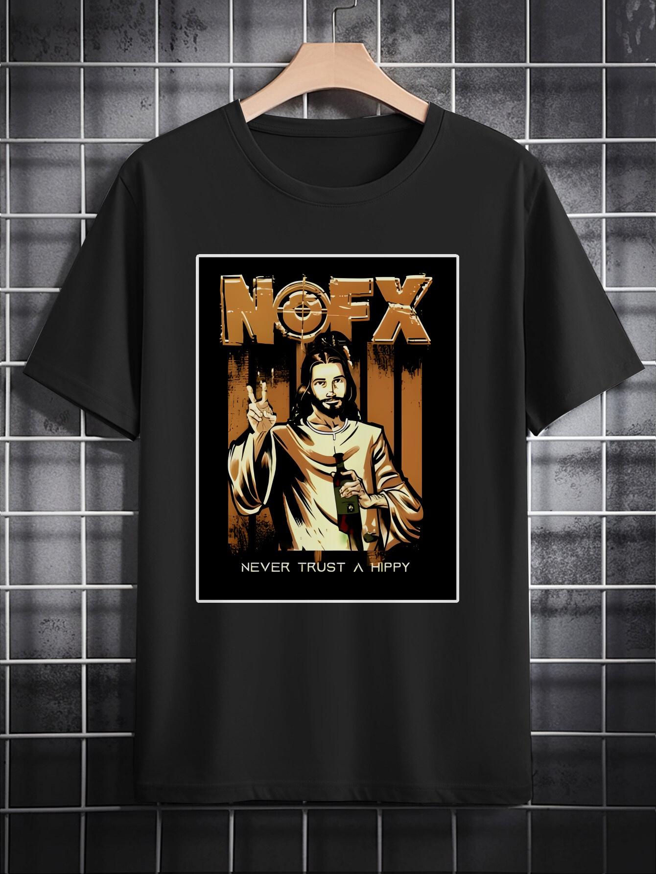 Casual Crew Neck T-shirt with NOFX Graphic Print L