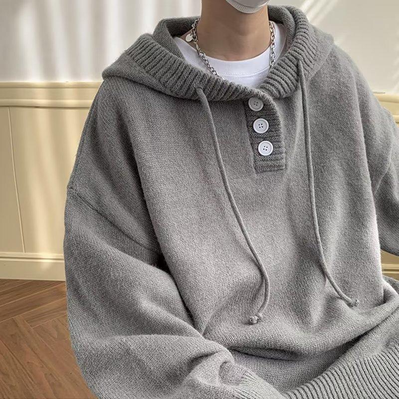Maglione/Giacca Pullover Casual Retro a Manica Lunga con Cappuccio da Uomo, Colore Unito, Morbido, per Primavera e Autunno