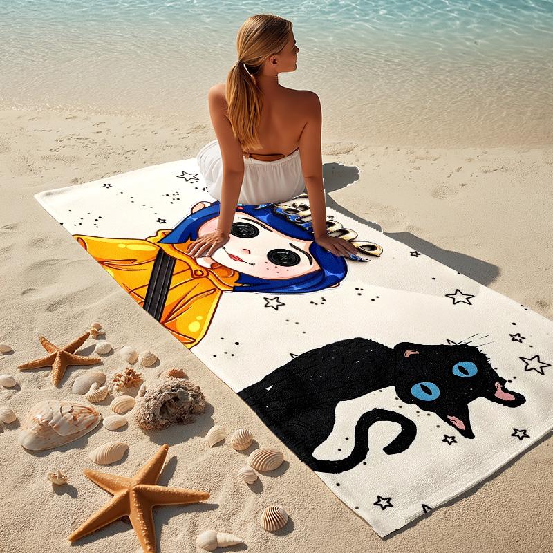 Custom Name Night Cat Stylish printed beach towel,a quick-drying, absorbent mat suitable for the beach, pool, gym, and travel fans gift