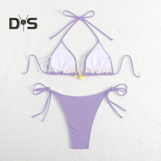 Damebikinisett med halterneck, sideknyting i to deler med sjøstjernedekor, sexy trekantbadedrakter for strandferie, varmt kildebasseng