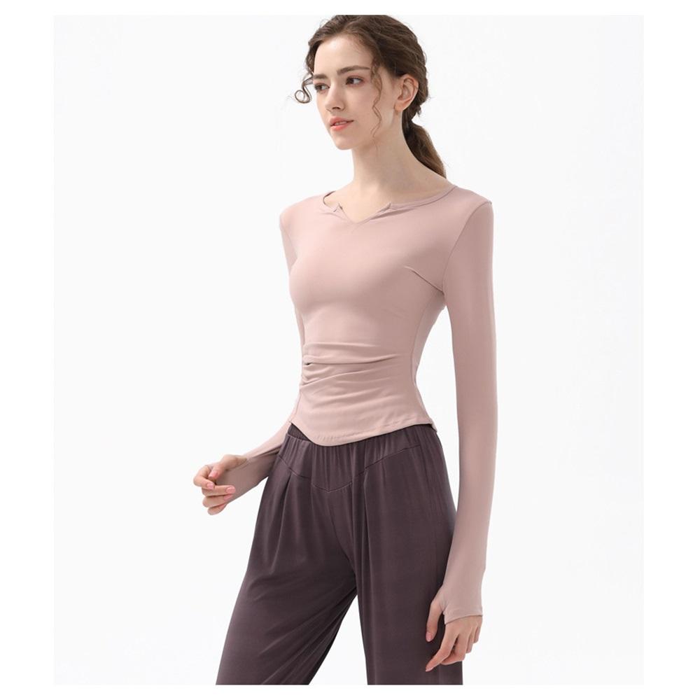 New Spring And Autumn V-neck Sport Top, Yoga Wear, Long-sleeved T-shirt, Professional Running, Quick-drying, Nude Slimming And Fitness Wear For Women