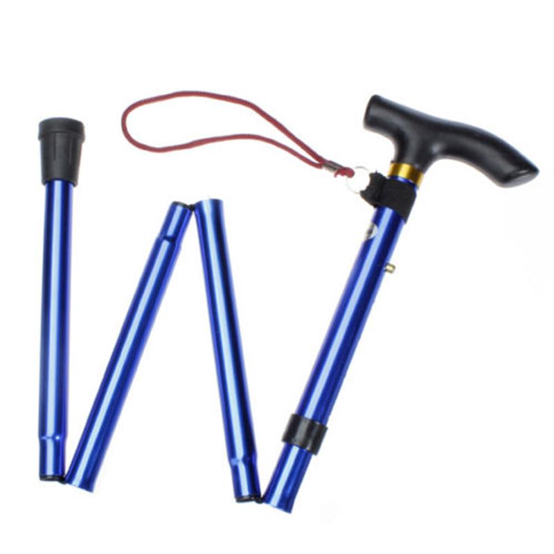 T-handle Portable Easy Folding Walking Stick Adjustable Size Aluminum Alloy Trekking Stick Mountaineering Telescopic Cane Non Slip