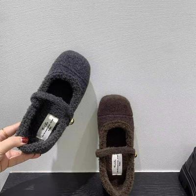 Zachte fee Mary Jane schoenen dames nieuw Frans temperament elegant wollen vierkante neus ondiepe mond fluwelen avondschoenen