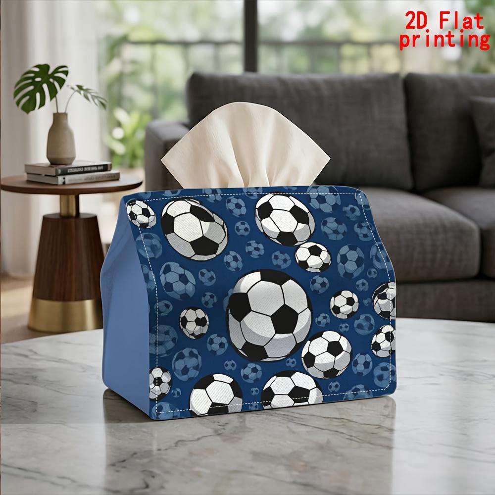 2D Flat 1pc, Tissue Box. Soccer-patterned Napkin Tissue Dispenser, Reusable, Daily Desktop Tissue Storage Box. Suitable for Kitchen, Living Room, Bedr