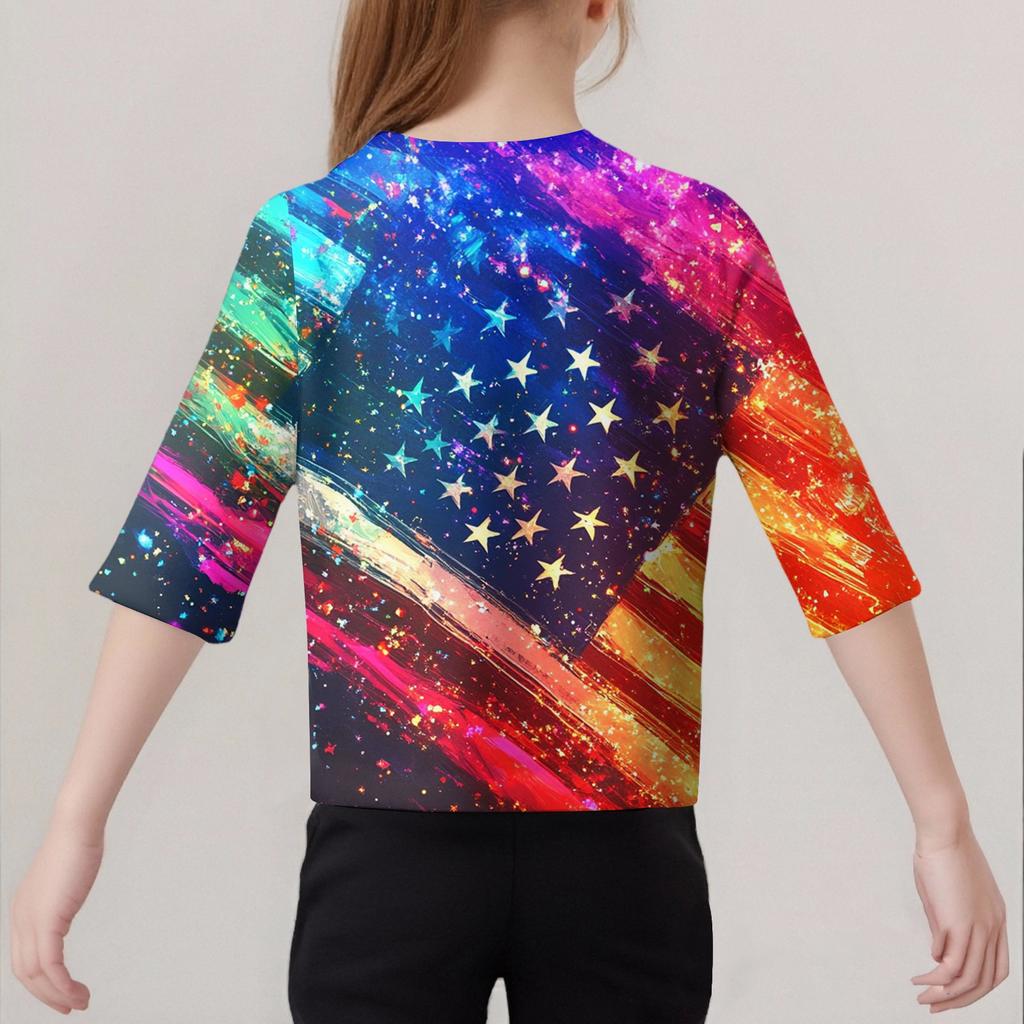 Children's Fashion Printed Round Neck Three-quarter Sleeve Top Casual T-shirt