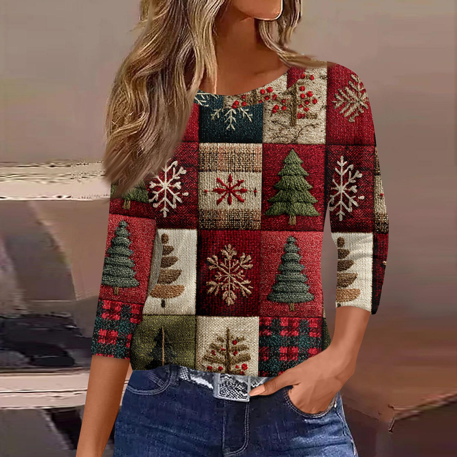 

Женские топы с рукавами 3/4, цветочный принт, винтажная мода, повседневные свободные рубашки с круглым вырезом больших размеров XXXL красный