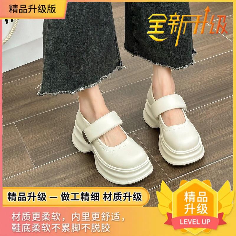 

Мэри Джейн на толстой подошве, увеличивающие рост, 2025 новые лоферы на липучке, маленькие кожаные туфли на мягкой подошве, повседневные, для ежедневной носки, одинарные туфли, увеличивающие рост 40