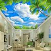 Green Leaves Blue Sky Mural White Clouds Zenith Ceiling 3d Fresco Modern Bedroom Living Room Ceiling Wallpaper