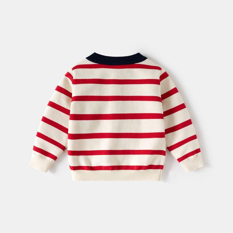 Spring and Autumn Children's Clothing Boys' Sweater Cardigan Baby Striped Knitwear Round Neck Clothes Children's Woolen Top Jacket