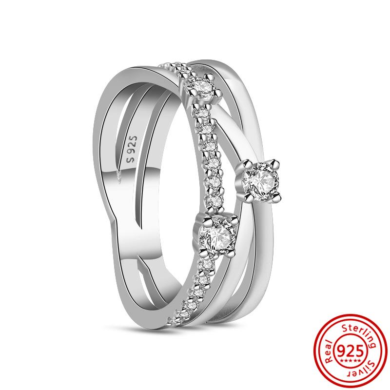 Argent Sterling 925 Cuivre Cœur Étincelant Zircon Flèche Vague Amour Éternel Infini Bagues de Couple Mariage Fiançailles Fête Zircon Cadeau
