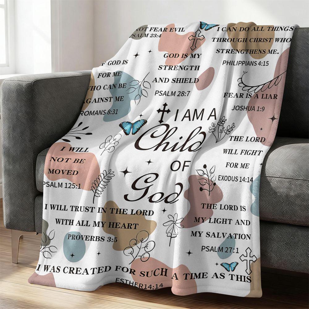 Religious Bible Verse Print Blanket Flannel Throw Blanket Christian Faith Gift Blanket for Couch Bed Sofa Spiritual Home 100cmx150cm