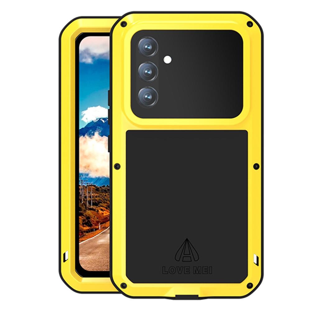 

LOVE MEI For Samsung Galaxy A54 5G Metal+Silicone Phone Case Full Body Protective Cover with Tempered Glass Film Yellow