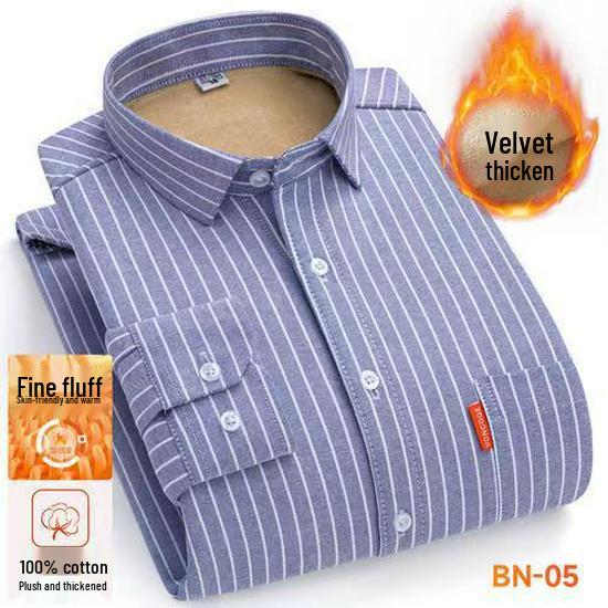 Men's Thick Fleece-Lined Oxford Long-Sleeve Shirt - Warm and In Stock