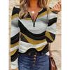 Women's creative printed zipper long-sleeved T-shirt, breathable, soft and comfortable, suitable for all-year-round casual wear