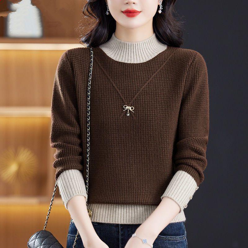 

Свитер с карманом и воротником-стойкой, вязаный косами, элегантный свитер с длинным рукавом для осени и зимы, женская одежда 3XL