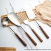 304 Stainless Steel Western Cutlery Set with Walnut Handles: Knife, Fork, Spoon, Cake Server, Bread Knife, Soup Spoon, Serving Spoon.