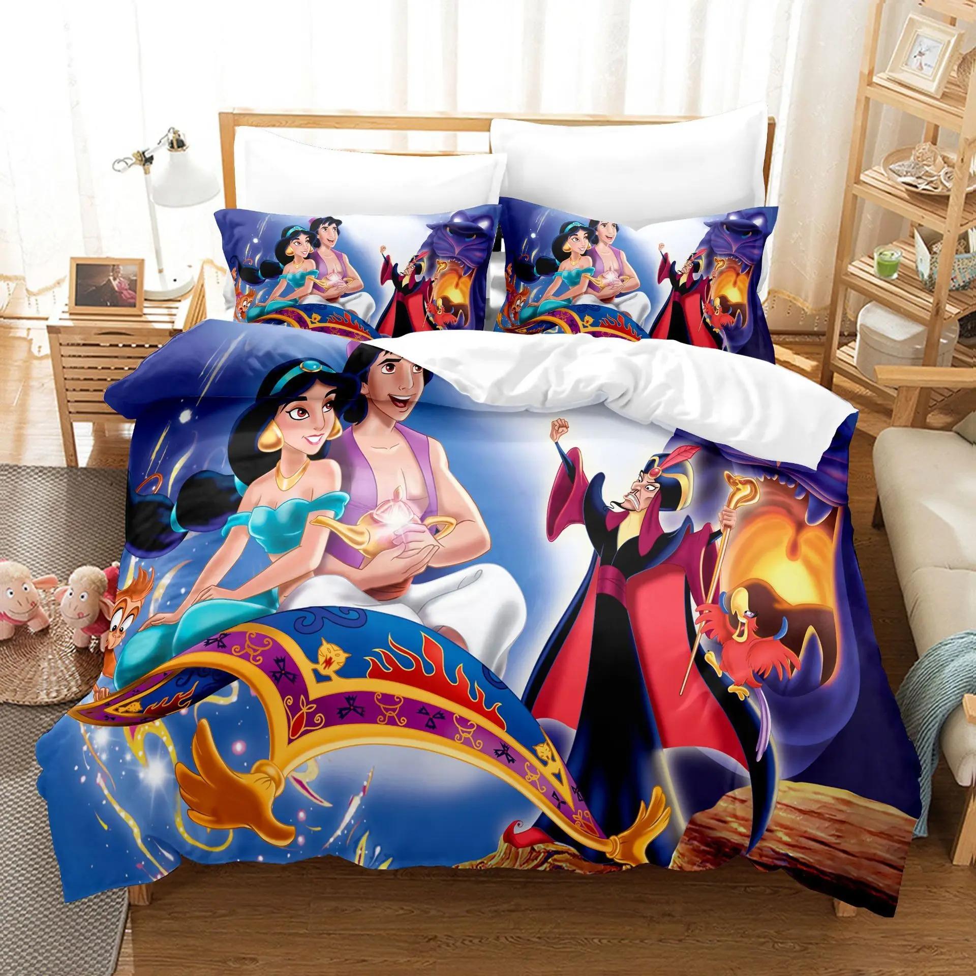 

Disney s Aladdin lamp Bedding Set,3D Cartoon Printed Aladdin Duvet Cover Set,Quilt Cover for Family and Friends Gift 245X210cm-3pcs