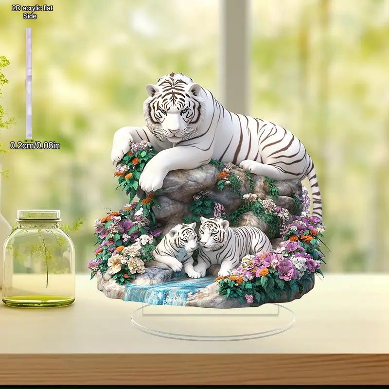 

2D Плоская Акриловая Белый Тигр Декорация, Декорация для помещений и улицы - Не требует батареек/электричества, Бесплатная дневная декорация, Декорация для магазина, Дур 20*20cm
